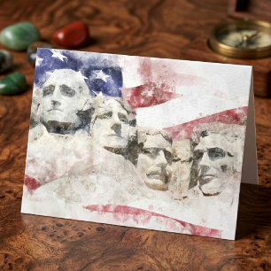 Mount Rushmore Watercolor with American Flag Thank You Card