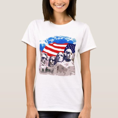 Mount Rushmore with American Flag T_Shirt