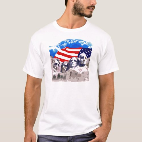 Mount Rushmore with American Flag T_Shirt