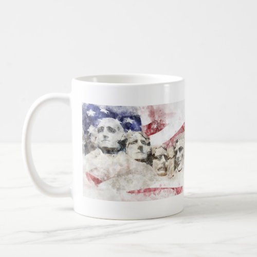 Mount Rushmore with American flag waving Coffee Mug