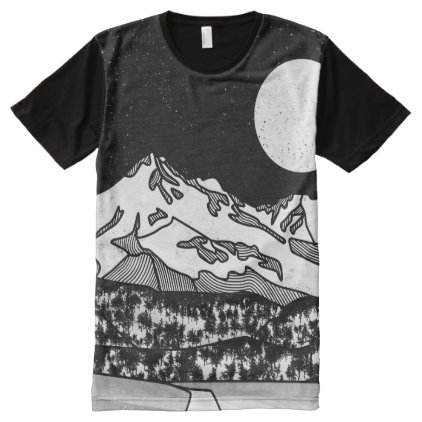 Mount Shasta Black and White All-Over-Print T-Shirt