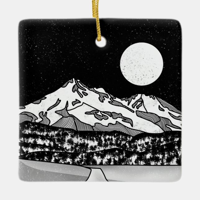 Mount Shasta Black and White Ceramic Ornament (Front)