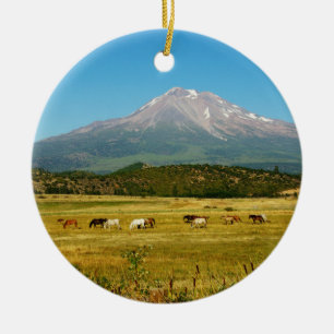 Mount Shasta Horse Herd Ceramic Ornament