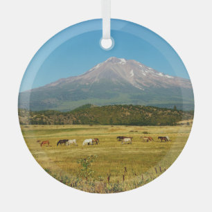 Mount Shasta Horse Herd Glass Ornament