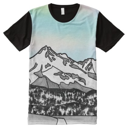 Mount Shasta Landscape Illustration All-Over-Print T-Shirt