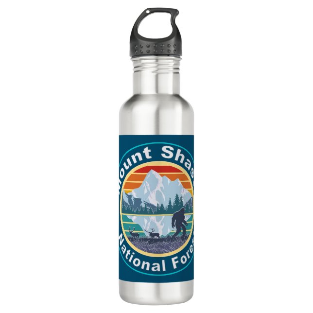 Mount Shasta National Forest Bigfoot Stainless Steel Water Bottle (Front)