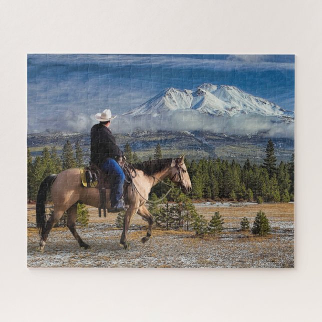 MOUNT SHASTA WITH HORSE AND RIDER JIGSAW PUZZLE (Horizontal)