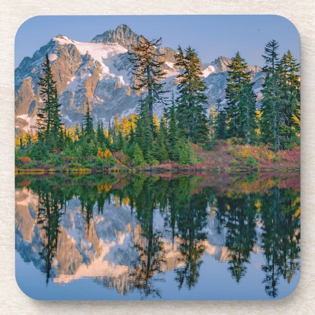 Mount Shuksan mirrored in Reflection Lake Beverage Coaster (Front)