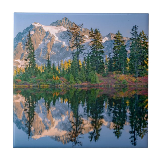 Mount Shuksan mirrored in Reflection Lake Ceramic Tile (Front)