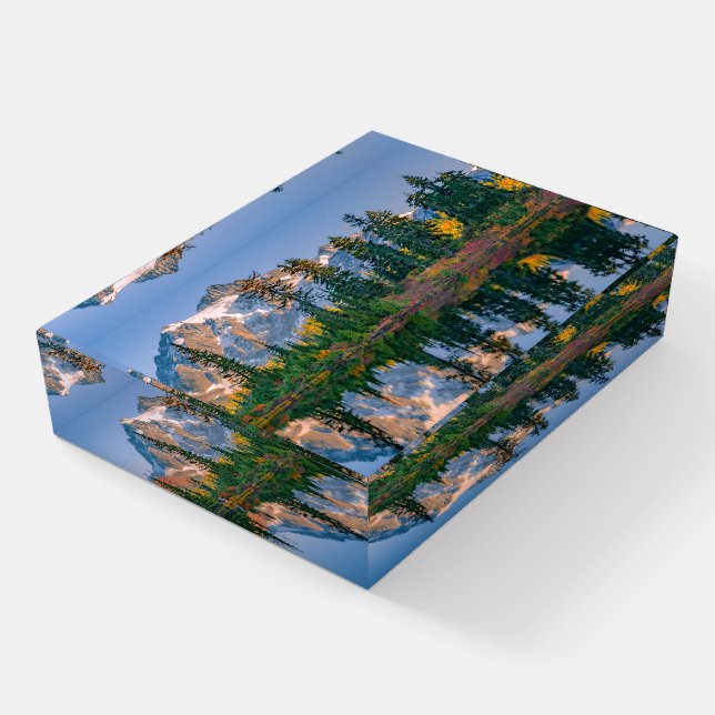 Mount Shuksan mirrored in Reflection Lake Paperweight (Angled)