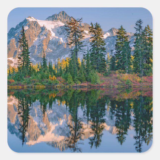 Mount Shuksan mirrored in Reflection Lake Square Sticker (Front)