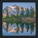Mount Shuksan mirrored in Reflection Lake Square Wall Clock<br><div class="desc">Mount Shuksan is mirrored in Reflection Lake at Mount Baker NRA on an autumn afternoon in the North Cascades of Washington,  Whatcom County,  Washington,  USA</div>
