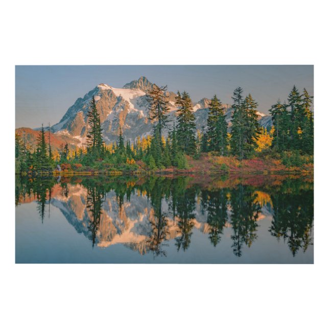 Mount Shuksan mirrored in Reflection Lake Wood Wall Art (Front)