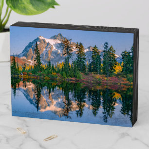 Mount Shuksan mirrored in Reflection Lake Wooden Box Sign
