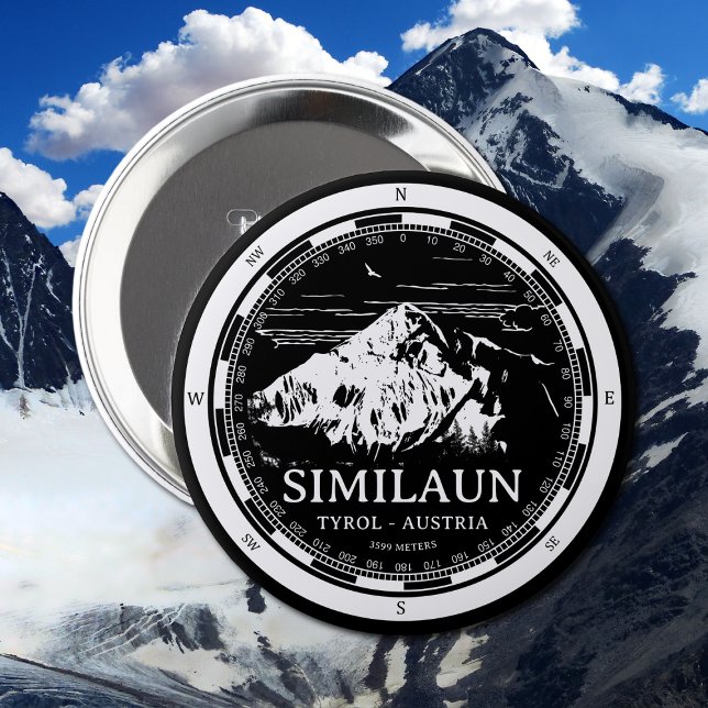 Mount Similaun - Tyrol Austria Alps Button (Mount Similaun Button in Back with a white compass and mountain illustration)