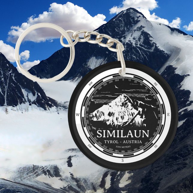 Mount Similaun - Tyrol Austria Alps Keychain (Mount Similaun Keychain in Back with a white compass and mountain illustration)