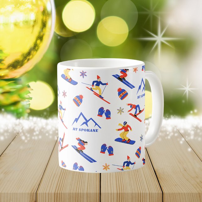 Mount Spokane Washington Ski seamless pattern Coffee Mug (Mount Spokane Washington ski snowboard winter snow vacation christmas holidays mug)