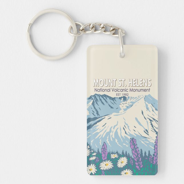 Mount St Helens National Volcanic Monument Retro Keychain (Front)