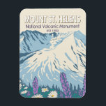 Mount St Helens National Volcanic Monument Retro Magnet<br><div class="desc">Mount St Helens National Volcanic Monument vector artwork design. The national monument was set aside for research,  recreation,  and education. Inside the Monument,  the environment is left to respond naturally to the disturbance.</div>