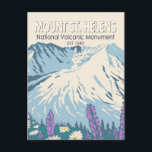 Mount St Helens National Volcanic Monument Retro Postcard<br><div class="desc">Mount St Helens National Volcanic Monument vector artwork design. The national monument was set aside for research,  recreation,  and education. Inside the Monument,  the environment is left to respond naturally to the disturbance.</div>