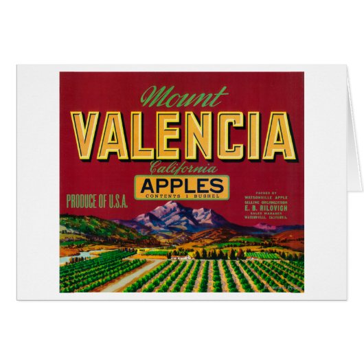 Mount Valencia Apple Label - Watsonville, CA Cards (Front Horizontal)