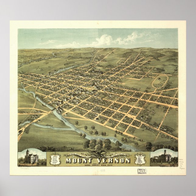 Mount Vernon Ohio 1870 Antique Panoramic Map Poster (Front)