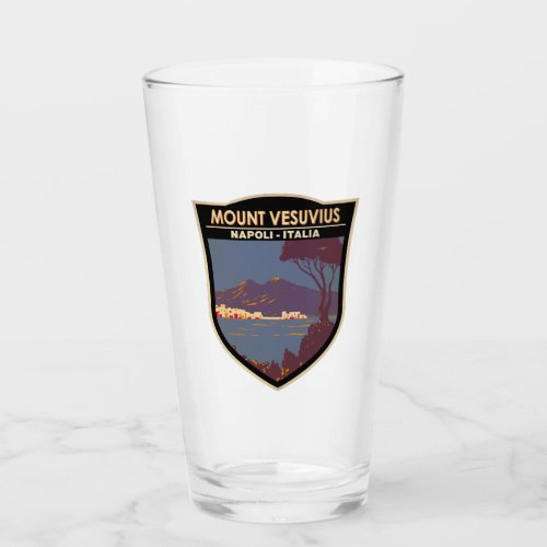 Mount Vesuvius Gulf of Naples Badge Vintage Glass