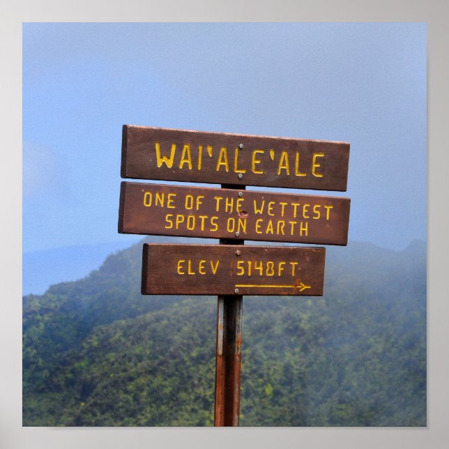 Mount Waialeale Sign, Kauai, Hawaii Poster (Front)