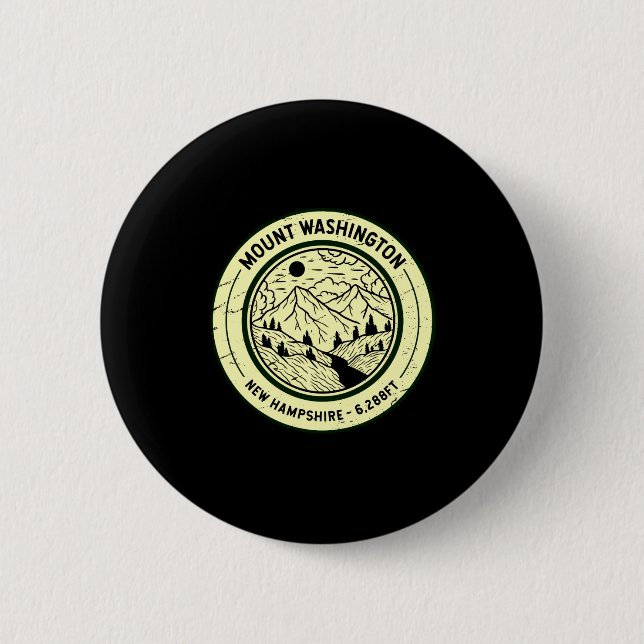 Mount Washington New Hampshire Hiking Skiing Retro Button (Front)
