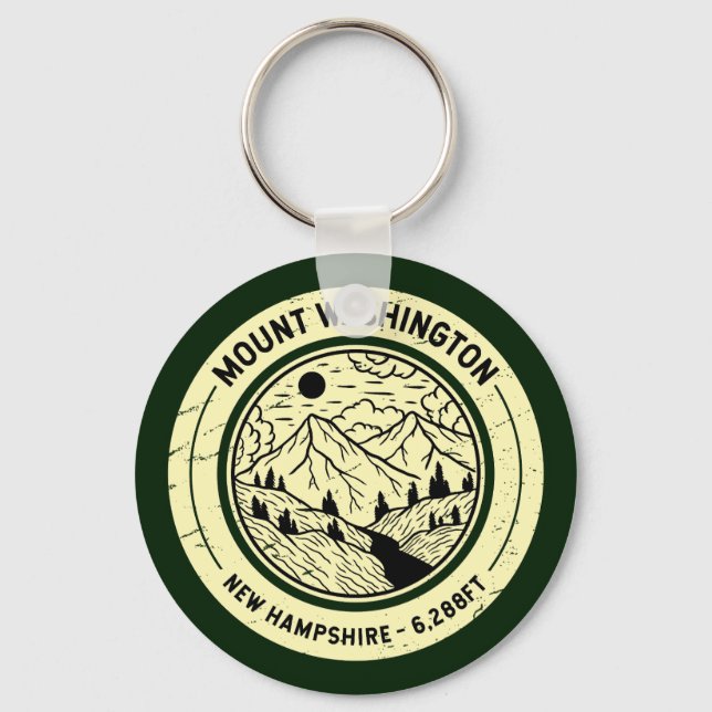 Mount Washington New Hampshire Hiking Skiing Retro Keychain (Front)