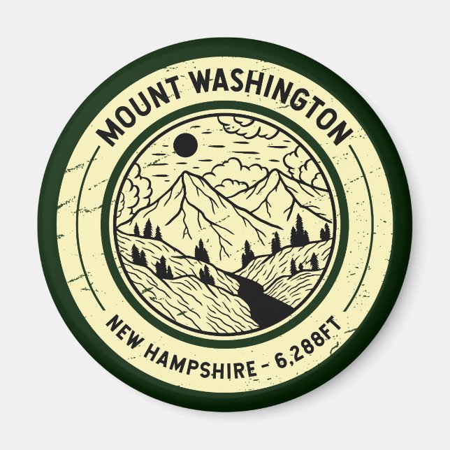 Mount Washington New Hampshire Hiking Skiing Retro Magnet (Front)