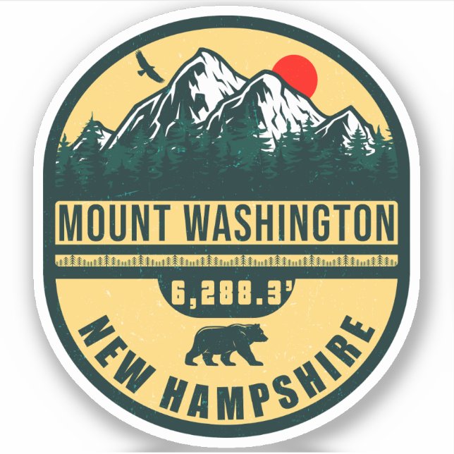 Mount Washington Nh Retro Sunset Souvenirs 80s Sticker (Front)