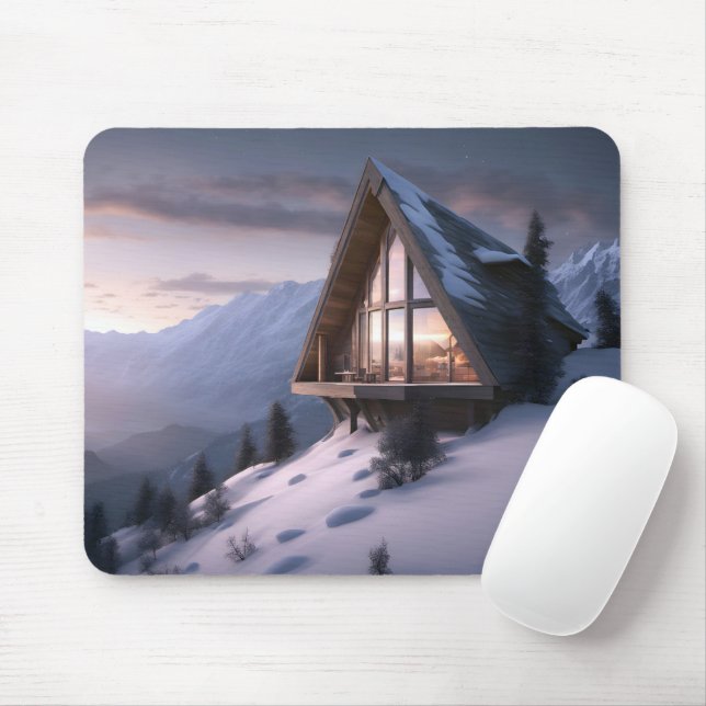 Mountain A-Frame Chalet In Winter Mouse Pad (With Mouse)