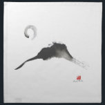 Mountain, a Sumi-e Napkin<br><div class="desc">Mountain -[a landscape painted in traditional black sumi ink with an Enso for the moon. Sumi-e is a Japanese style Zen ink painting.</div>