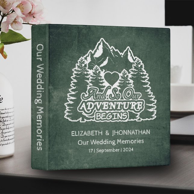 Mountain Adventure Begins Green Chalkboard Wedding 3 Ring Binder (Creator Uploaded)