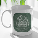 Mountain Adventure Begins Green Chalkboard Wedding Coffee Mug<br><div class="desc">Savor the start of your journey together with our enchanting Mountain Adventure Begins Green Chalkboard Wedding Coffee Mug! Embrace the spirit of adventure and love with our captivating mug, featuring a charming logo adorned with majestic mountains, swaying palm trees, and a heart symbol, alongside the elegant quote 'And So Our...</div>