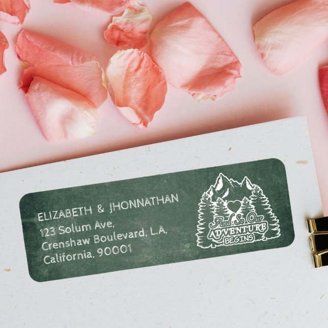 Mountain Adventure Begins Green Rustic Chalkboard Label (Creator Uploaded)