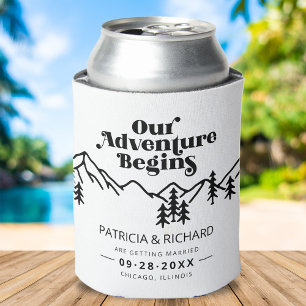 Mountain Adventure Begins Outdoor Wedding Can Cooler