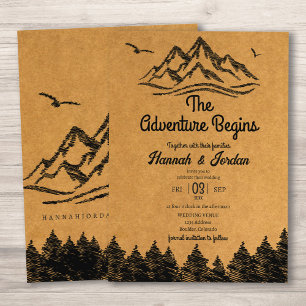 Mountain Adventure Begins Rustic Woodsy Wedding Invitation