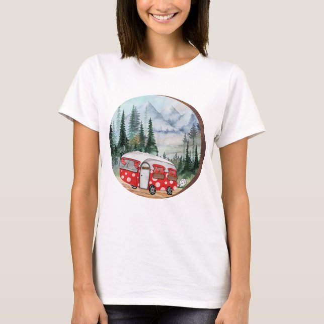Mountain Adventure Camper Illustration T-Shirt (Front)