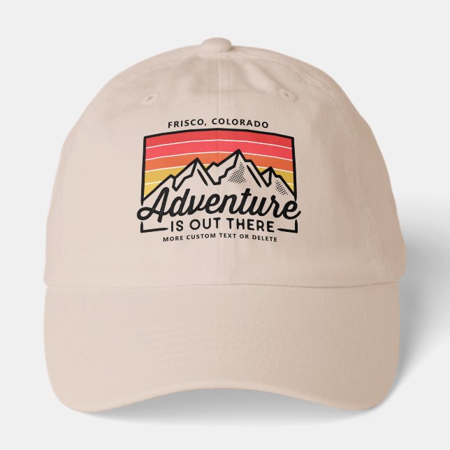 Mountain Adventure Cool Retro Stripes Custom Text Hat (Front)