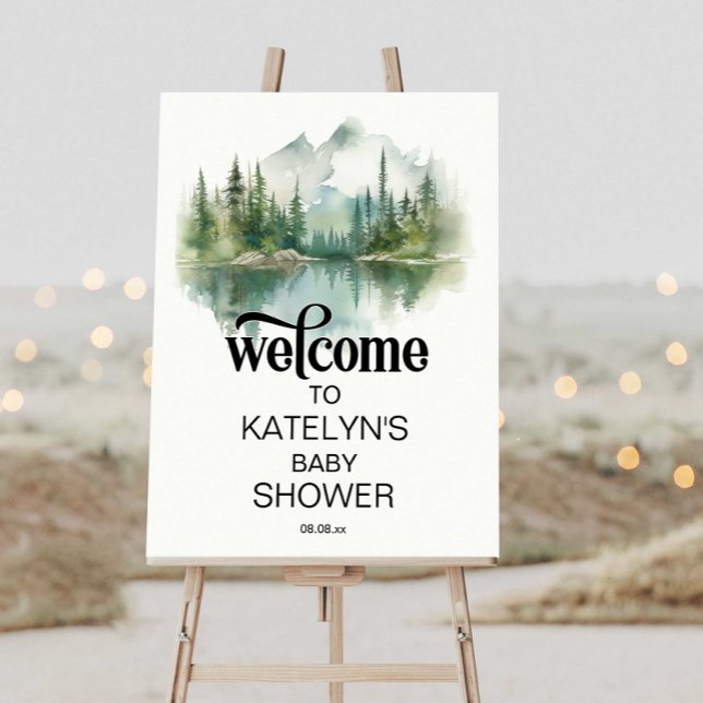 Mountain Adventure Forest Greenery Baby Shower Poster (Creator Uploaded)