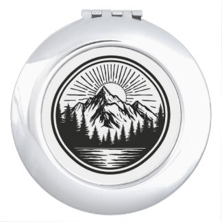 Mountain Adventure Logo | Camping Badge | Outdoor Compact Mirror