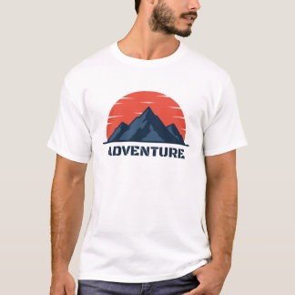 Mountain Adventure Logo Illustration with Red Sun T-Shirt