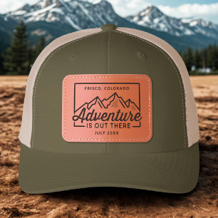 Mountain Adventure Outdoor Hiking Camping Trip Leather Patch Hat