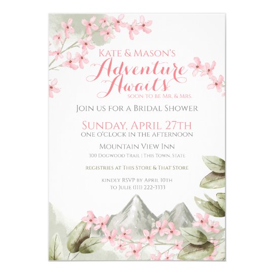Mountain Adventure Pink Lilac Bridal Shower Invitation