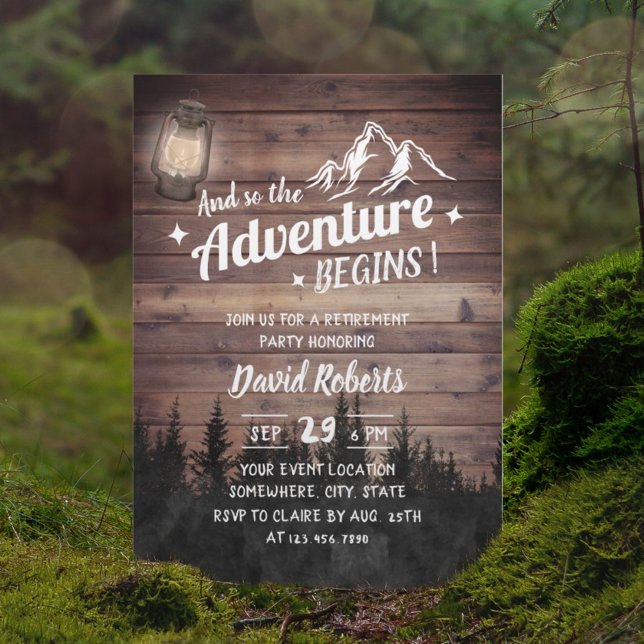 Mountain Adventure Rustic Camping Retirement Invitation (Creator Uploaded)