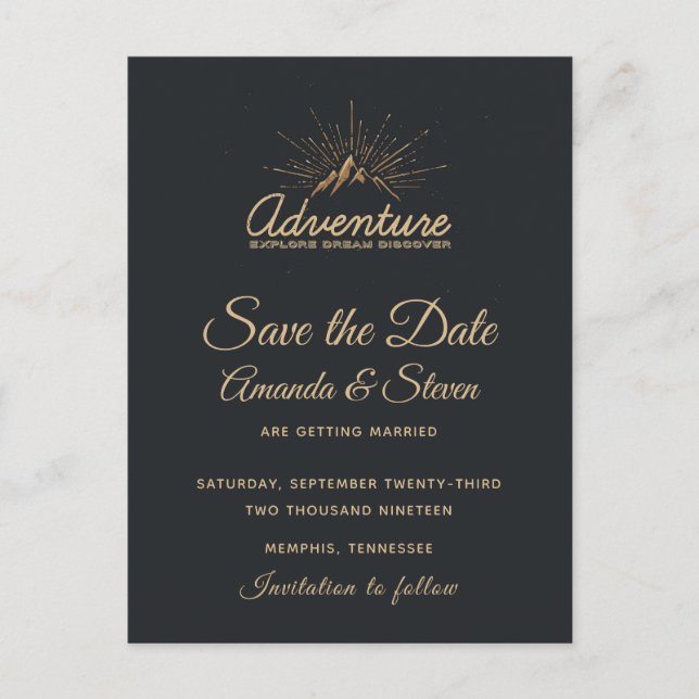 Mountain Adventure Rustic Wedding Save the Date Postcard (Front)