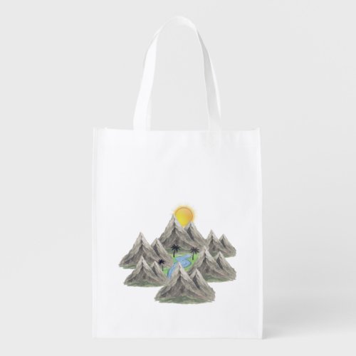 Mountain Adventure – Watercolor Nature T-Shirt Grocery Bag