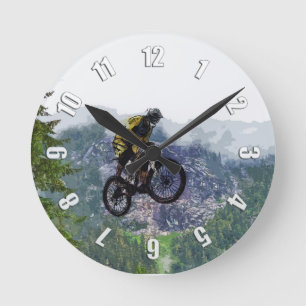 Mountain Air - BMX Rider Throw Pillow Round Clock